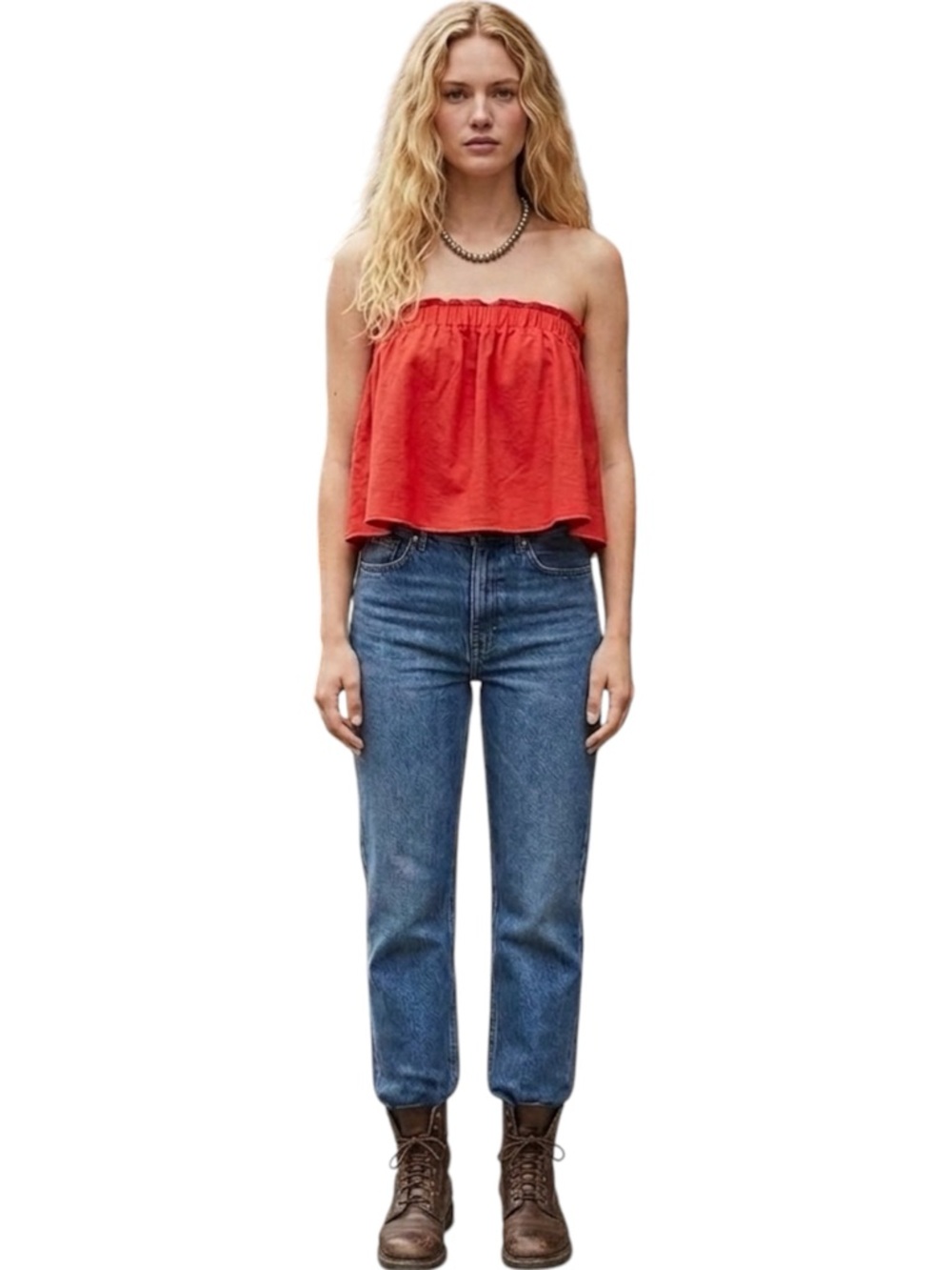 NWOT Urban Romantics Red Ruffle Strapless Tube Top Smocked Crop Top  Size S